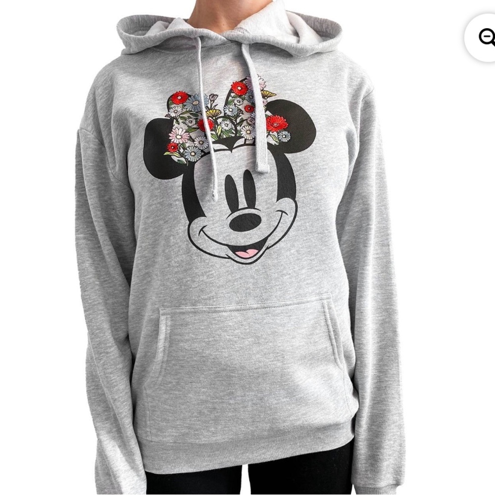 Disney Minnie Mouse Floral Embroidery Fleece Sweatshirt Hoodie Gray/Multicolor - Picture 9 of 10